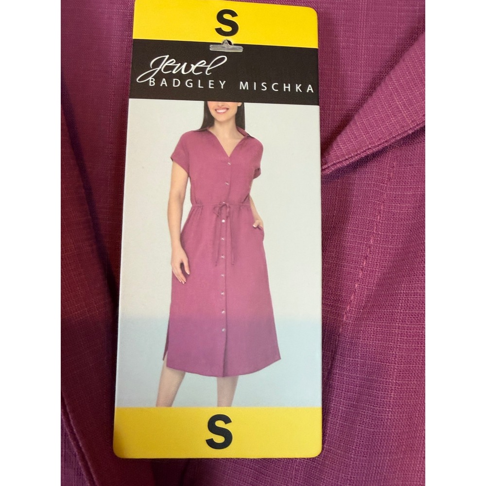 Jewel Badgley Mischka Women Cottagecore Midi Dress Berry Pink Slub •S• Lagenlook